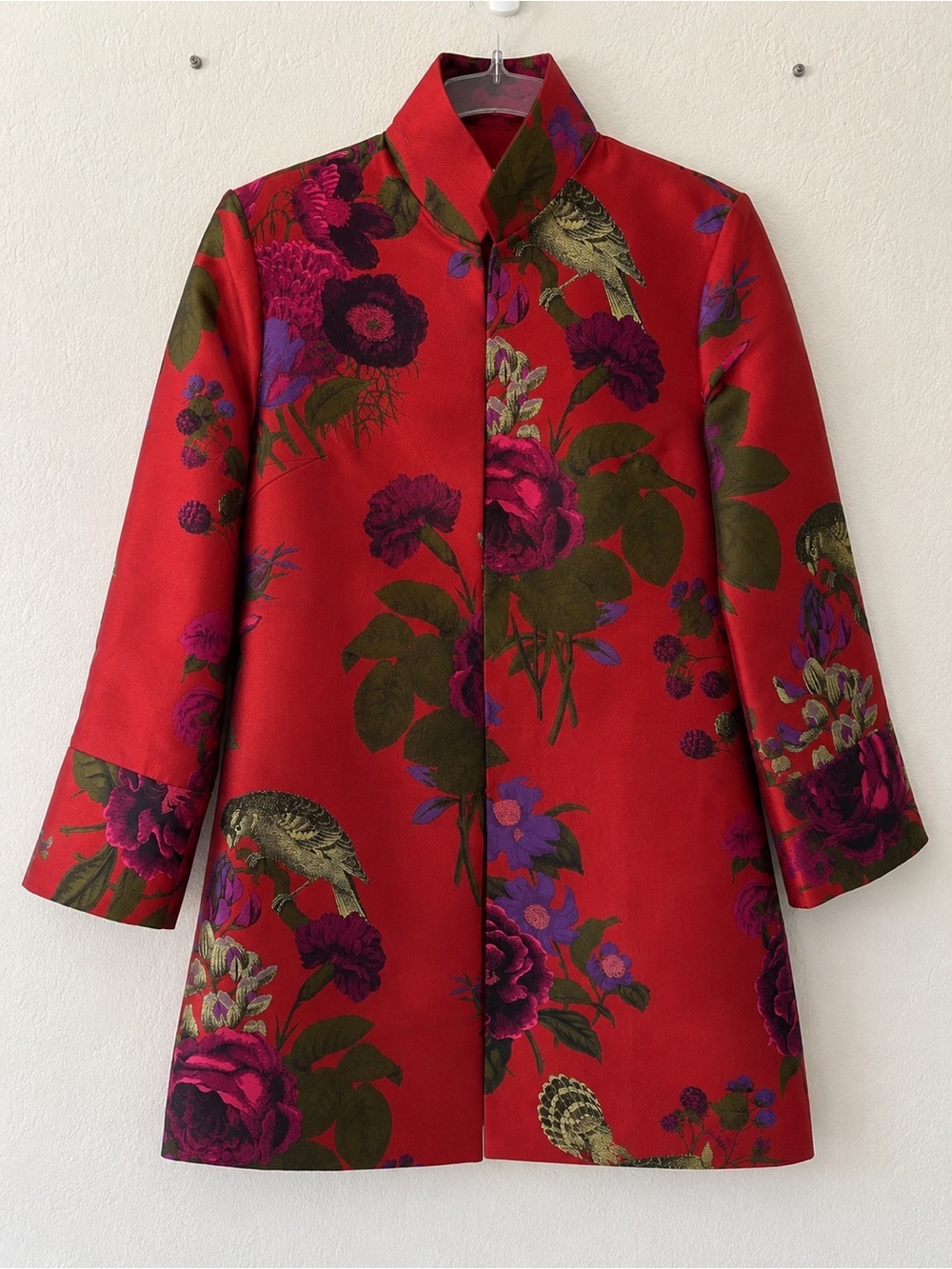 Grace Chuang Floral Bird Print Chinoiserie Jacket Baroque Sz S NWOT Wearable Art - Picture 2 of 9